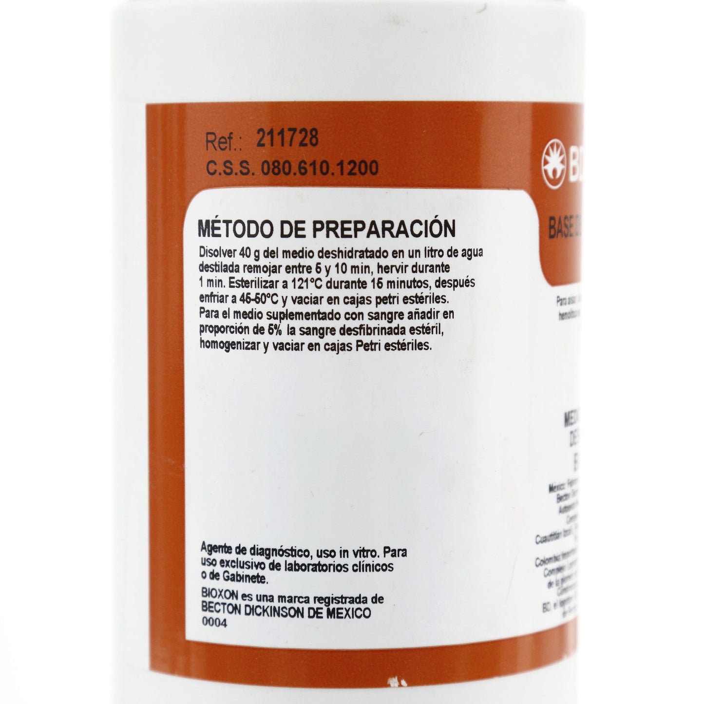 211728 - Base De Agar Sangre 450g Bioxon
