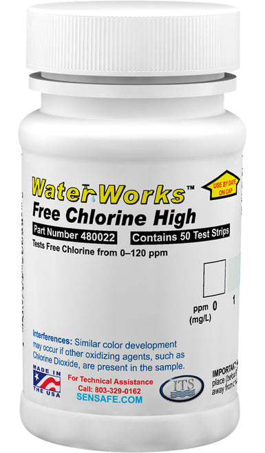 480022 - Tiras para Cloro Libre Rango Alto 0-120ppm Pk/50 Waterworks