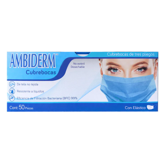 300100020  - Cubre Boca Tres Pliegos Azul Pk/50 Ambiderm