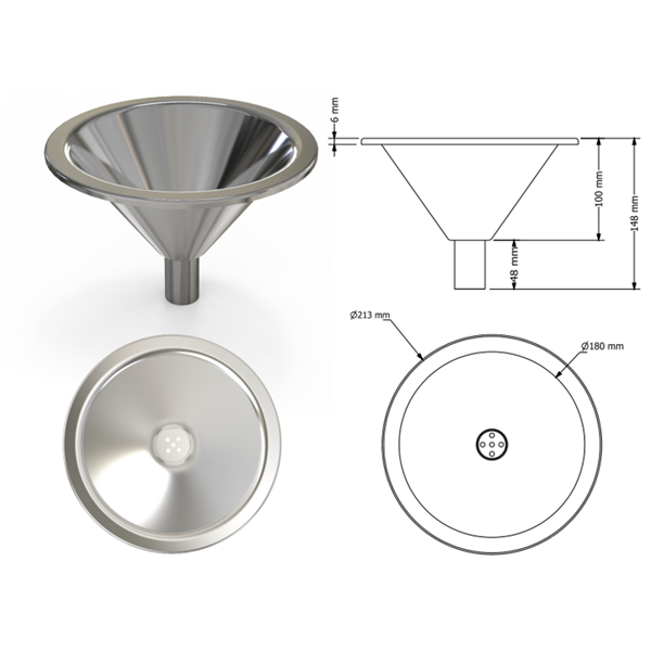 ES1600 - Escudilla Para Tarja Cónica 22cm Ø Nal