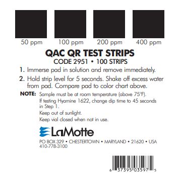 2951 - Tiras para Cuaternario de Amonio 50-400ppm Pk/100 Lamotte