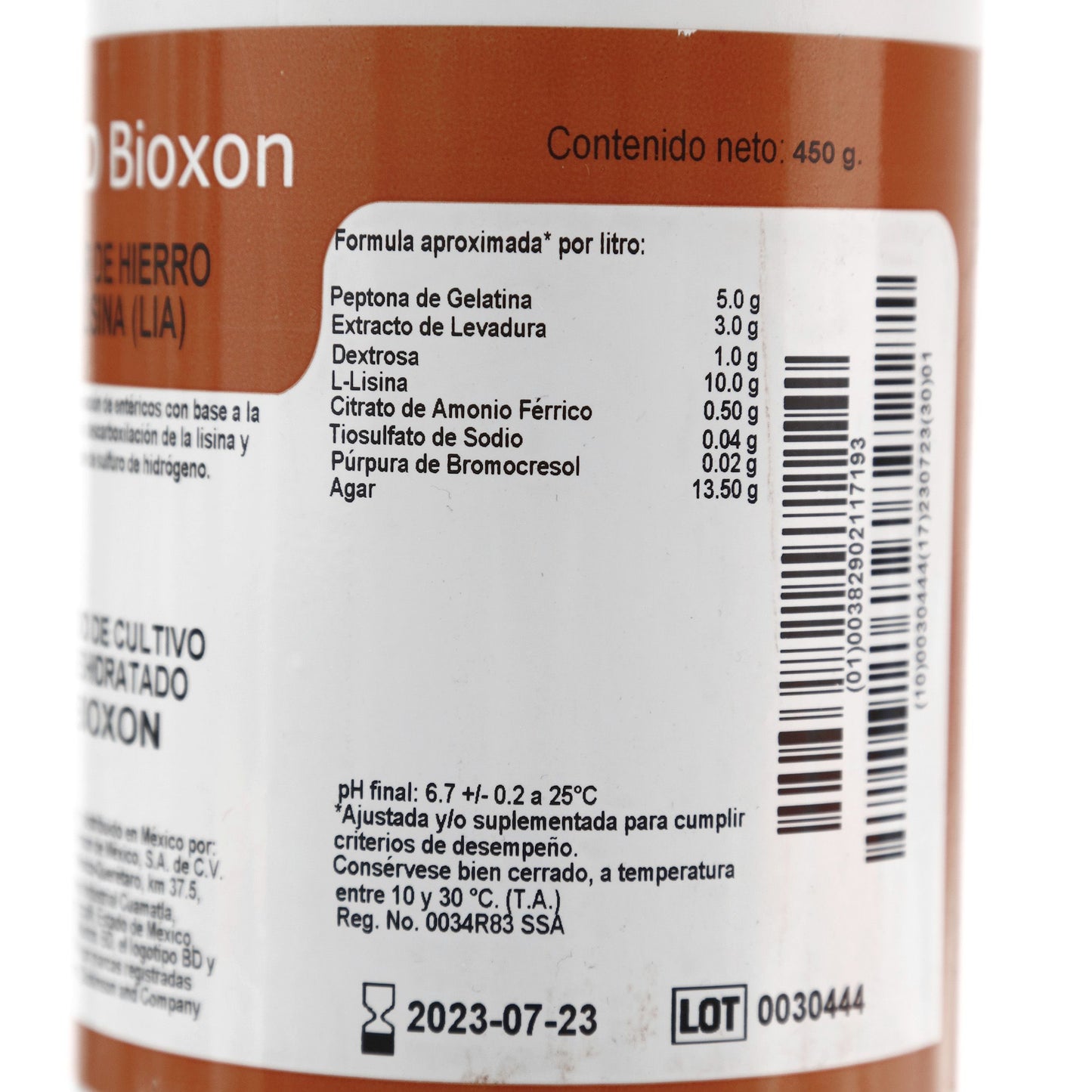 211719 - Agar Hierro Y Lisina 450g Bioxon