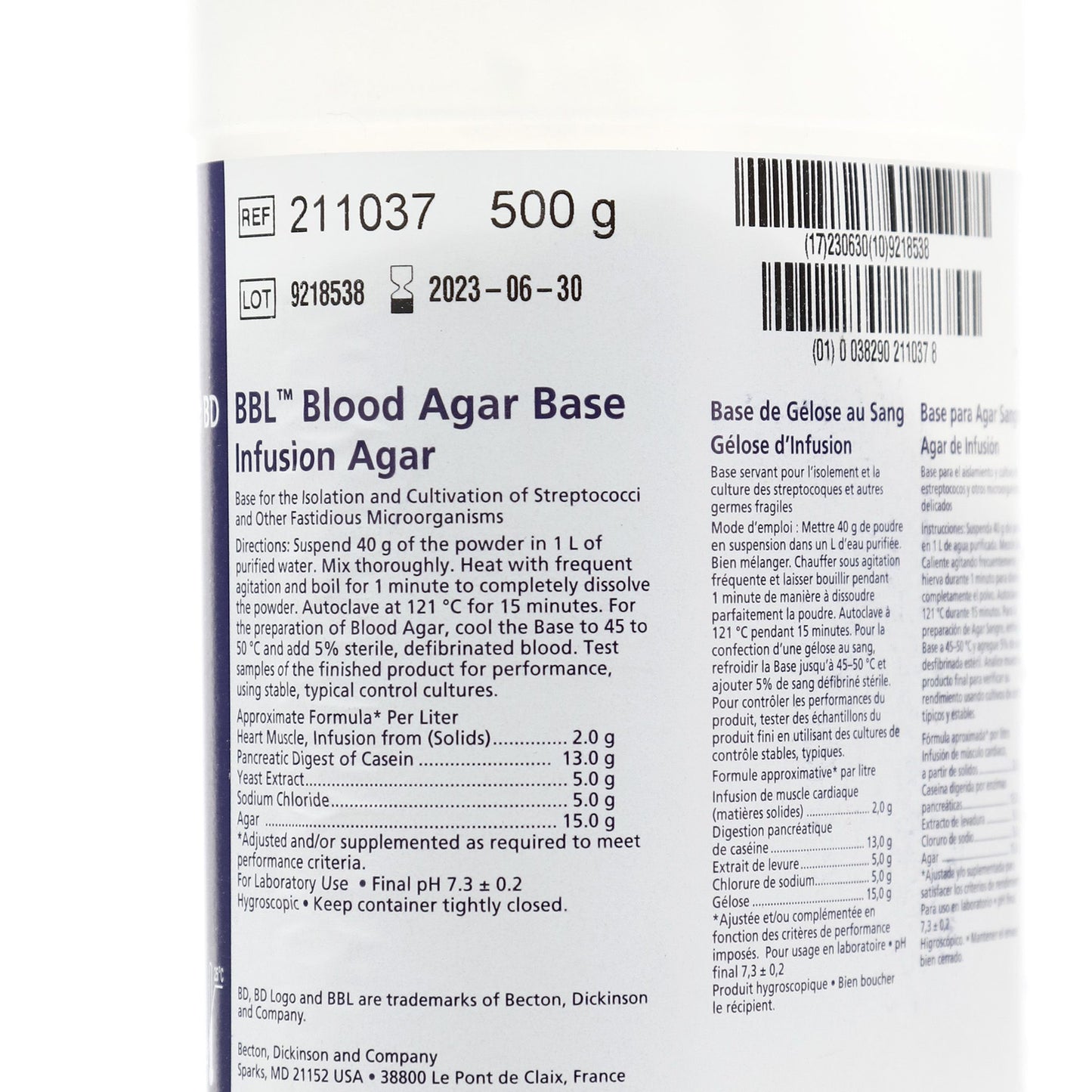 211037 - Base De Agar Sangre 500g BBL