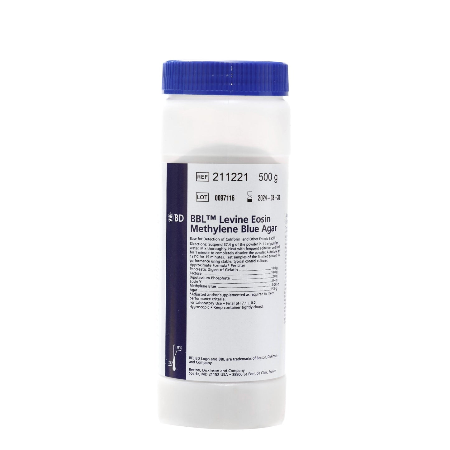 211221 - Agar Levine Con Eosina Y Azul De Metileno 500g BBL