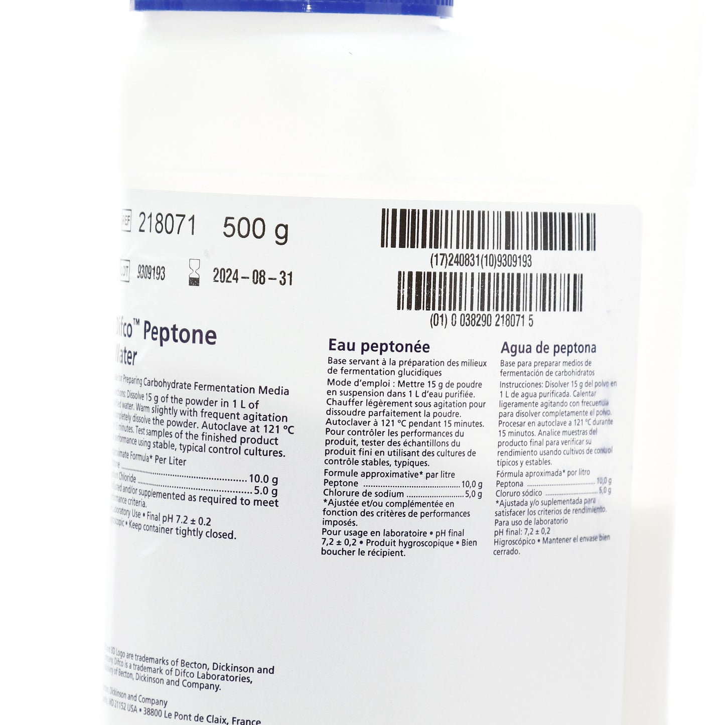 218071 - Agua Peptonada 500g Difco